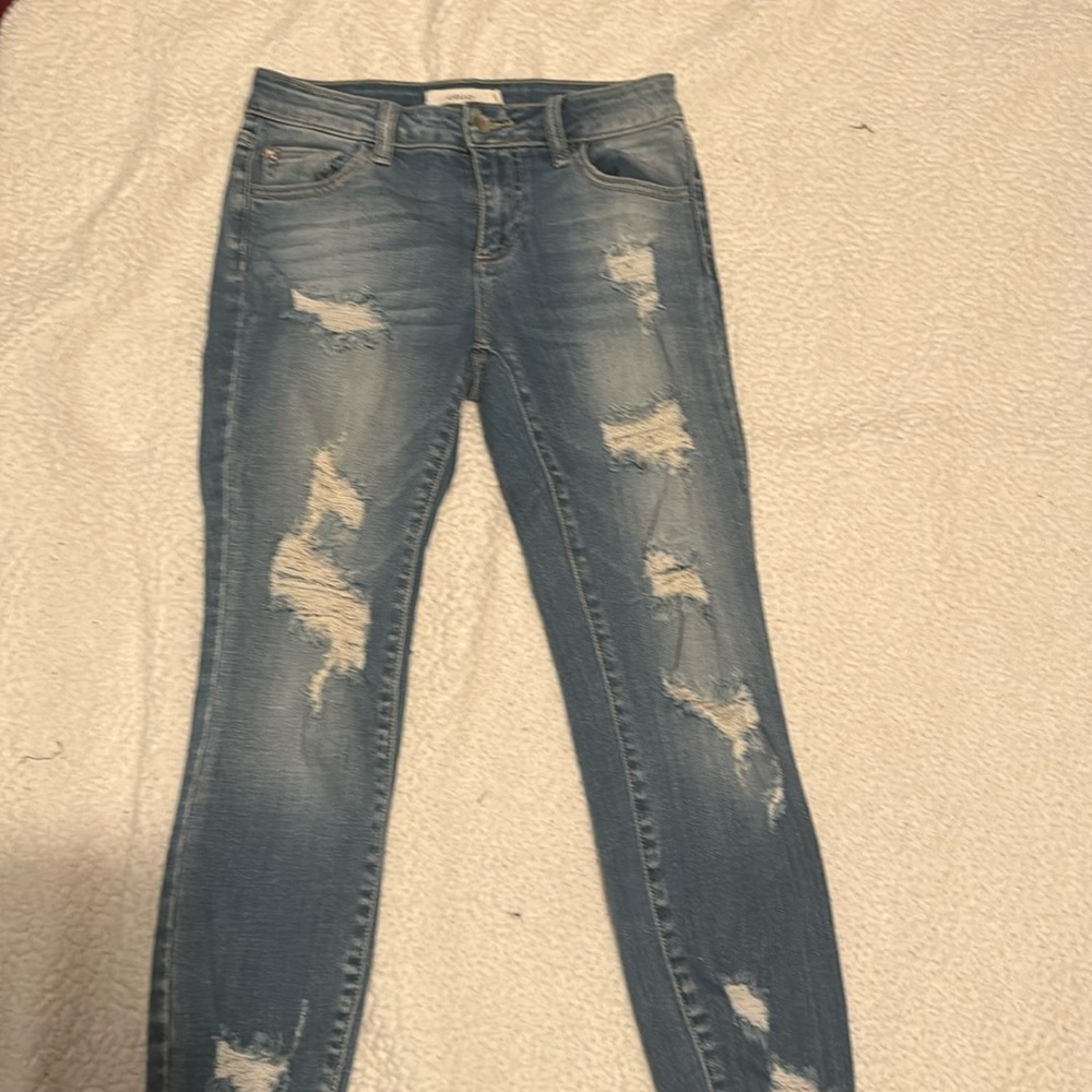 Ankle Ripped Denim medium wash jeans